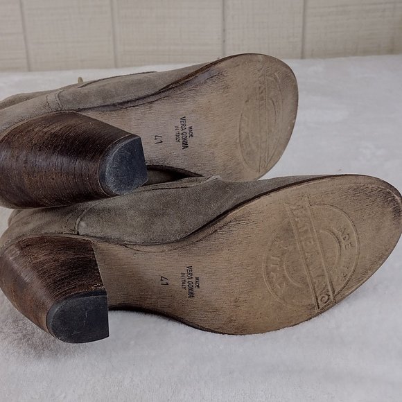 Innue Suede Stacked Heel Lace Up Ankle Boots Bootie Neutral Made in Italy - Picture 4 of 7